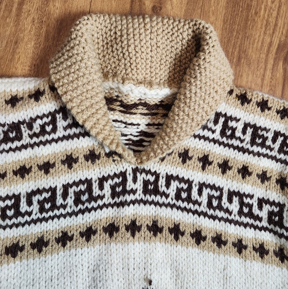 Hand-made Vintage Cowichan Style Wool Pullover Sweater Unisex - Picture 4 of 10